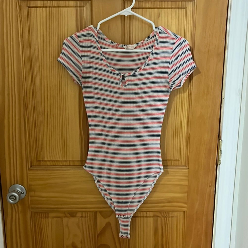 Women’s Multi Colored Stripped Ribbed Bodysuit